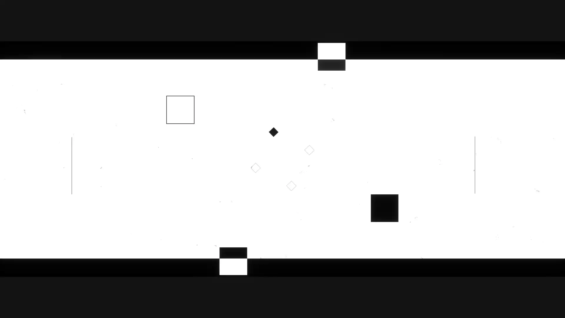 still image from the demo reel showing motion graphics consisting of black and white shapes, mostly rectangle and lines.